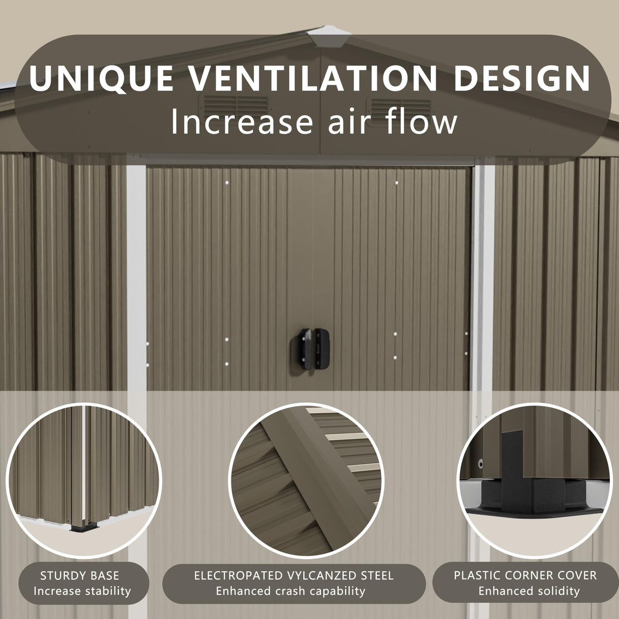 ASJMR 10FT x 8FT Outdoor Storage shed, Waterproof Lockable Door Metal Tool shed with Sliding Door and Ventilation, Gardening Tool Storage Room, Metal Storage shed for Gardens and lawns ASJMR