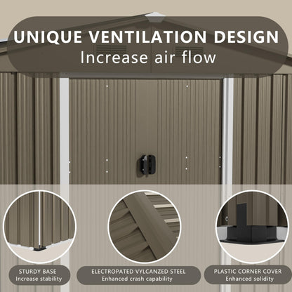 ASJMR 10FT x 8FT Outdoor Storage shed, Waterproof Lockable Door Metal Tool shed with Sliding Door and Ventilation, Gardening Tool Storage Room, Metal Storage shed for Gardens and lawns - WoodArtSupply