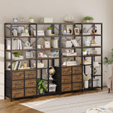 HAUOMS Corner Bookshelf, 7-Tier Industrial Convertible Book Shelf with 6 Fabric Drawers, Corner Bookcase Freestanding Display Shelf for Living Room, Kitchen, Home Office, Rustic Brown HAUOMS