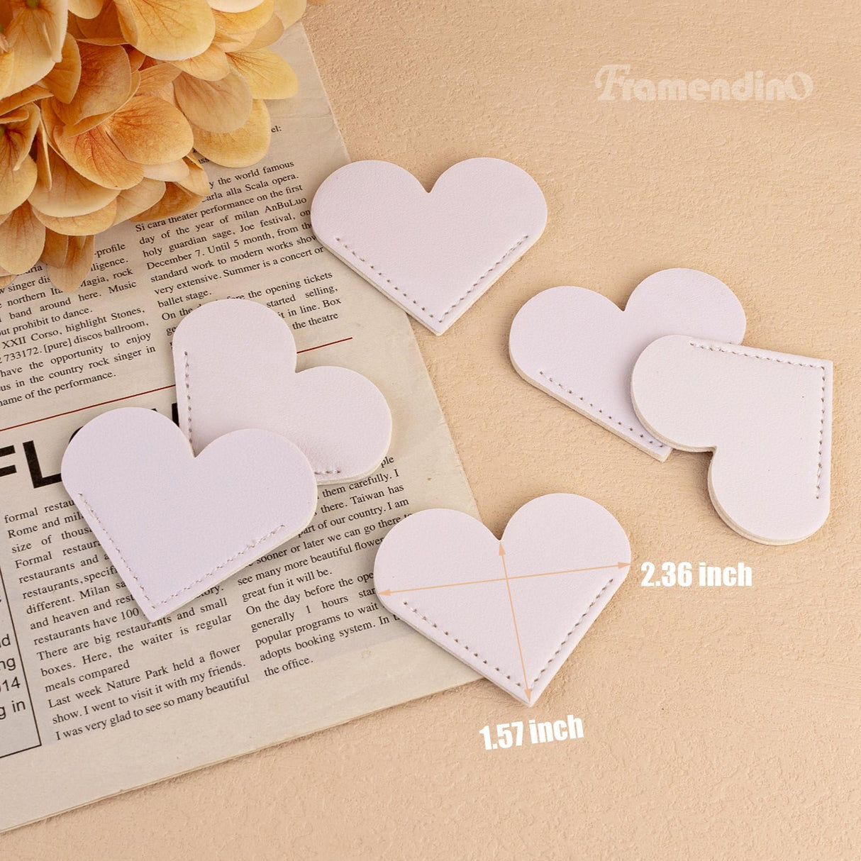 Framendino, 30 Pack Sublimation PU Leather Corner Bookmark Heart-Shaped White Bookmark Blanks for DIY Bookmarks Framendino