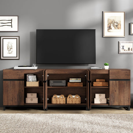 WAMPAT Modern TV Stand for TVs up to 100 inch, 3 in 1 Entertainment Center TV Console with Adjustable Shelves and Metal Base for Living Room,Bedroom,Brown WAMPAT