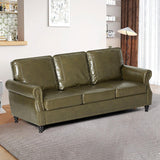 Nansiee 80” Traditional Faux Leather Sofa with Nailhead Trim, Classic 3-Seat Couch with Turned Wooden Legs, Mid-Century Sofa with Rolled Armrest for Living Room, Office, Olive Green Nansiee