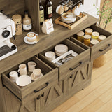 HOSTACK Buffet Cabinet with Hutch, Modern Farmhouse Kitchen Buffet Sideboard Storage Cabinet with 3 Drawers, Barn Door Coffee Bar Station, Liquor Cabinet for Dining Room, Living Room, Rustic Brown HOSTACK