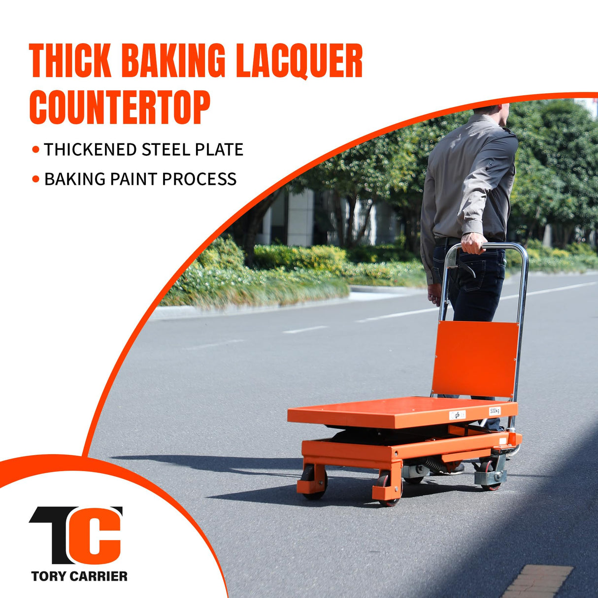 T Tory Carrier Hydraulic Manual Scissor Lift Table Cart, 770 lbs Capacity 51" Lifting Height, 4 Wheels Lift Table and Safety Back Guard for Material Handling T TORY CARRIER