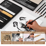 27 Piece Charcoal Drawing Set - Professional Black & White Charcoal Pencils for Sketching, Shading & Blending, Graphite Sticks with Artist Art Supplies Kit (Beginners & Professionals) GETHPEN