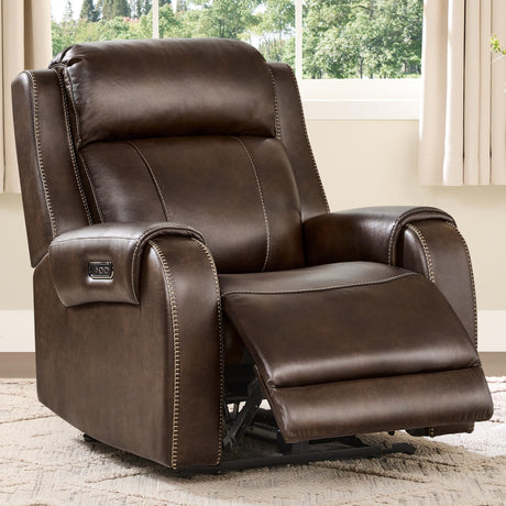 CHITA Genuine Leather Power Recliner Chair for Adults, Electric Wall Hugger Recliner with Adjustable Power Headrest & USB/Type-C Ports, Compact for Small Spaces & Living Rooms, Dark Brown CHITA