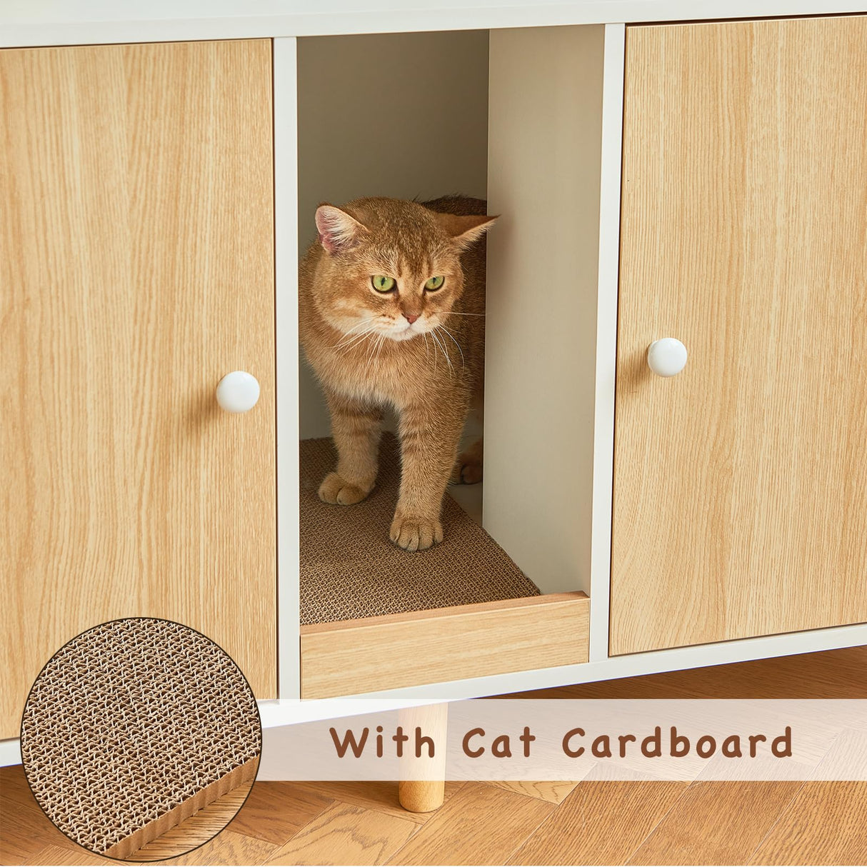 JanflyHome Litter Box Enclosure for 2 Cats - 42.5" Double Hidden Cat Litter Box Cabinet with Scratching Pad Large Space Indoor Pet House Crate Furniture Modern, Wood JanflyHome