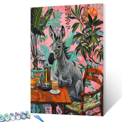 Aihonmin Grey Donkey Paint by Numbers Botanical Paint by Numbers Kits Children,Pink Background Paint by Numbers Kits on Watercolor Canvas for Home Wall Decor Without Framed 16''W x 20''H