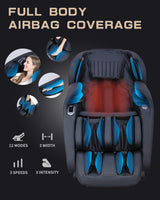 HealthRelife Massage Chair Full Body Recliner, with Heat Zero Gravity Air Pressure SL Track Intelligent Voice Control Airbags, Foot Roller Bluetooth Speaker Space-Saving Gift Mother's Day, Black HealthRelife