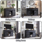 IFGET Farmhouse Buffet Cabinet, 53” Sideboard Cabinet w/3 Drawer, Rustic Storage Cabinets w/Sliding Barn Door, Coffee Bar for Dinning Room, Kitchen, Hallway, and Living Room-Dark Grey IFGET