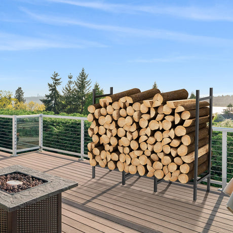 4ft Outdoor Indoor Firewood Rack Holder for Fireplace Wood Storage, Adjustable Stacker Stand, Heavy Duty Fire Logs Stand Stacker Holder for Fireplace Metal Lumber Storage Carrier Organizer NANANARDOSO