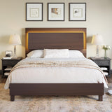 AMERLIFE Rustic Wood Full Bed Frame with LED Headboard and Supportive Slats, Red Brown AMERLIFE