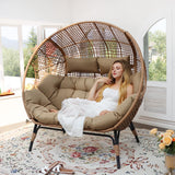 FINCATI Indoor Outdoor Double Egg Chair, 2 Person Oversized Wicker Rattan Stationary Lounge Chair with Legs, 680 lbs Loveseat Boho Egg Basket Chairs for Patio Garden Backyard Living Room Brown FINCATI