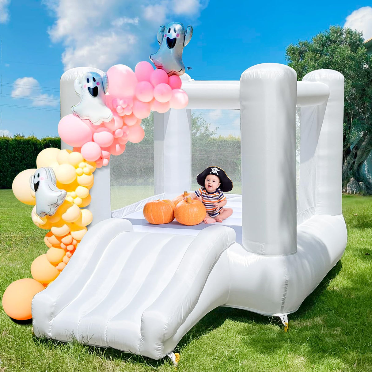 iLink-outer White Bounce House for Kids 2-8 Indoor Outdoor Toddlers Oxford Bouncy Castle with Slide & Blower,103 x 71 x 90 inch Birthday Party Gifts for Halloween Christmas iLink-outer
