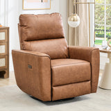 GAOMON Power Recliner Chair Swivel Glider Faux Leather Upholstered Nursery Rocker Reclining Sofa Chair with Charging Port, Curved Armrests & Padded Backrest for Living Room and Bedroom (Brown) GAOMON