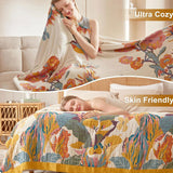 Wzvzss Boho Throw Blanket - 100% Cotton Soft Throw Blanket for Bed, 50"x60" Reversible Breathable Lightweight Fall Blankets, All Seasons Farmhouse Decor Floral Plant Butterfly Throw Quilt Wzvzss