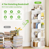 FOLINALA Rotating Bookshelf, Small Corner Bookcase with Storage for Small Space, 4 Tier 360 Spinning Bookshelf Tower, Revolving Book Shelf Organizer for Bedroom, Living Room and Study Room (White) FOLINALA
