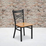 Flash Furniture 2 Pack HERCULES Series Black ''X'' Back Metal Restaurant Chair - Natural Wood Seat Flash Furniture