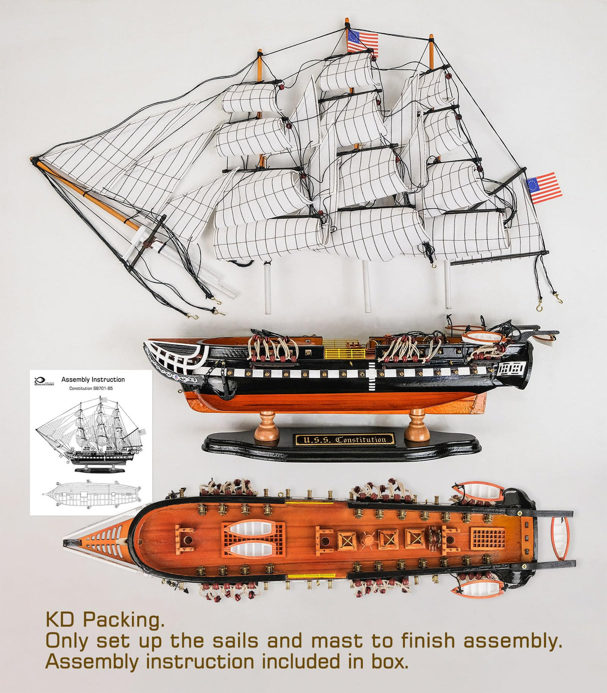 SAILINGSTORY Wooden Model Ship USS Constitution 1/140 Scale Replica Frigate Sailing Warship Model Sailboat Decor HOME DECOR SAILINGSTORY