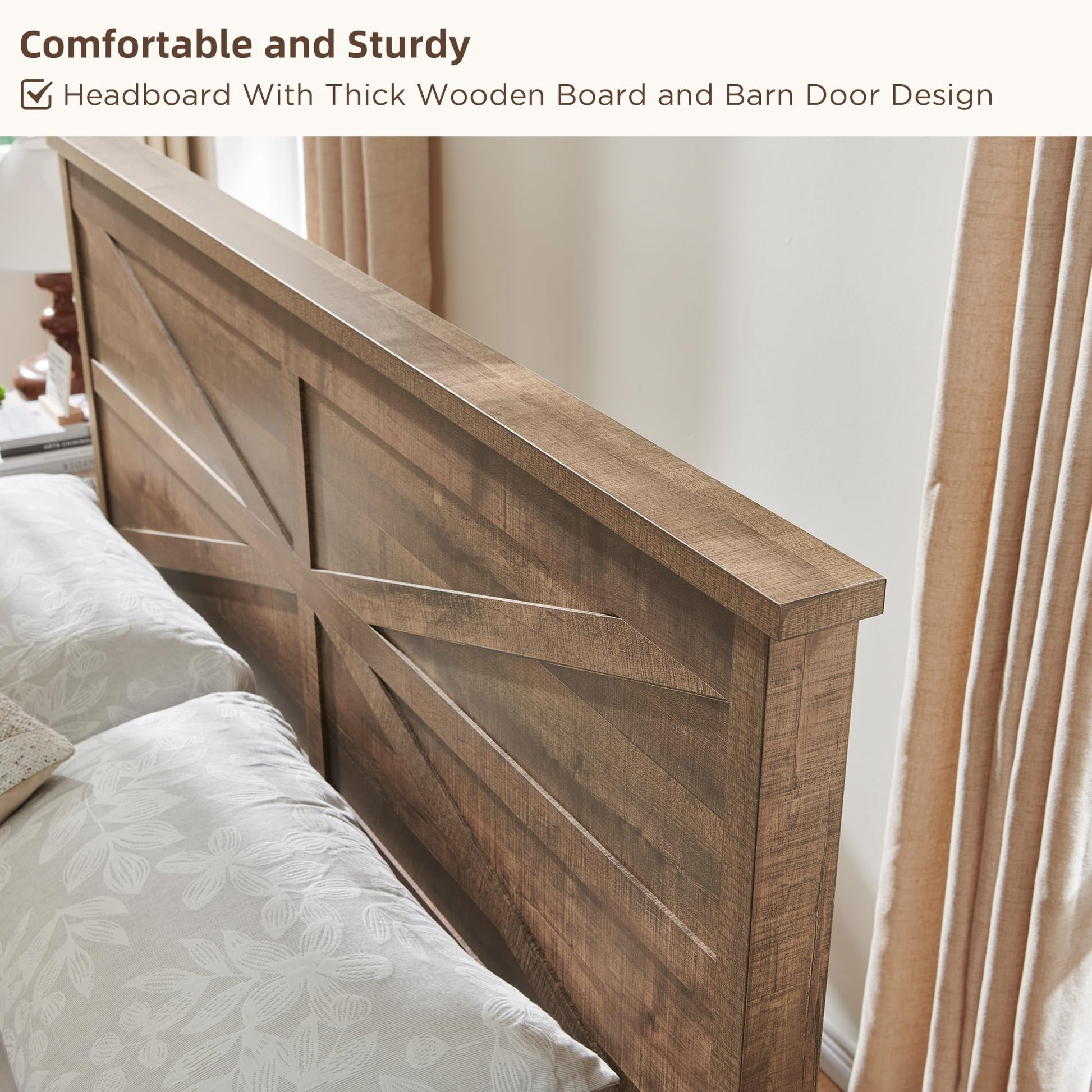 King Farmhouse Wood Bed Frame with Sliding Barn Door Storage - JXQTLINGMU - WoodArtSupply