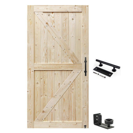 S&Z® 42 in. x 84 in. Barn Door, 20-60in Unfinished British Brace Barn Door/Modern Style/Solid Wood/Sliding Door/Simple Assembly is Required (42 in) S&Z TOPHAND