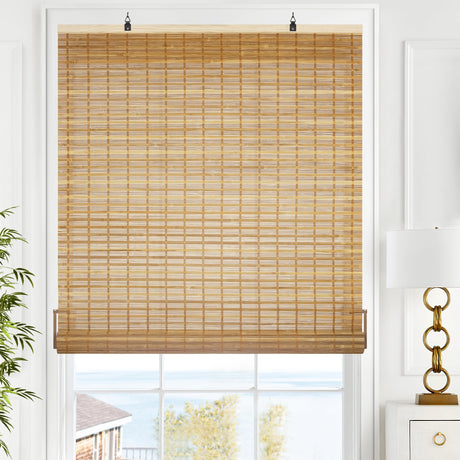 LazBlinds Cordless Bamboo Blinds, Bamboo Roll Up Shades for Windows, Light Filtering Hanging Window Blinds, Bamboo Shades for Patio Indoor/Outdoor Porch - Blinds Size: 22 1/5'' W x 72'' H, Squirrel LazBlinds