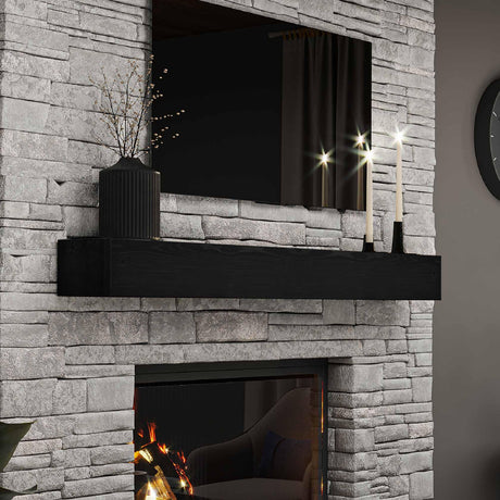 BoscoMondo Fireplace Mantel, Handcrafted Rustic from Solid Pine, Wall-Mounted Floating Farmhouse Shelf - 8x6x60 Deep Black BoscoMondo