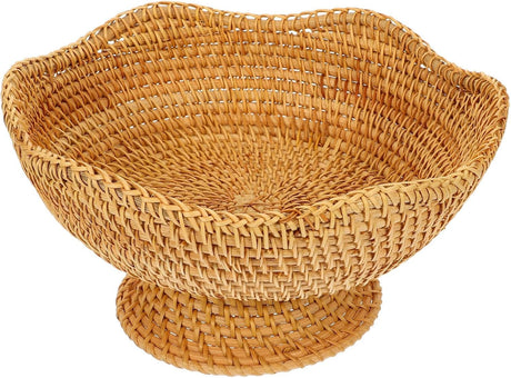 DOITOOL Rattan Fruit Bowl, Woven Footed Bowl Round Pedestal Plate Decorative Bowl for Table Centerpiece, 10 Inch Rattan Footed Bowl Woven Fruit Bowl for Kitchen Counter or Table Decorations DOITOOL