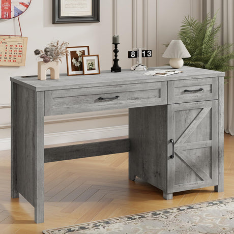 Farmhouse 47" Executive Desk, Computer Desk with Drawers and Storage Cabinet, Workstation Computer Desk for Home Office and Study.(Grey) Vabches
