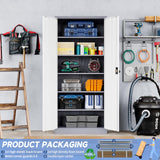 Yizosh Metal Garage Storage Cabinet with Lock, 71" Locking Tool Cabinet with 2 Doors and 5 Shelves, Tall Steel Cabinet for Garage, Heavy Duty File Cabinet for Office, School (Gray White) Yizosh