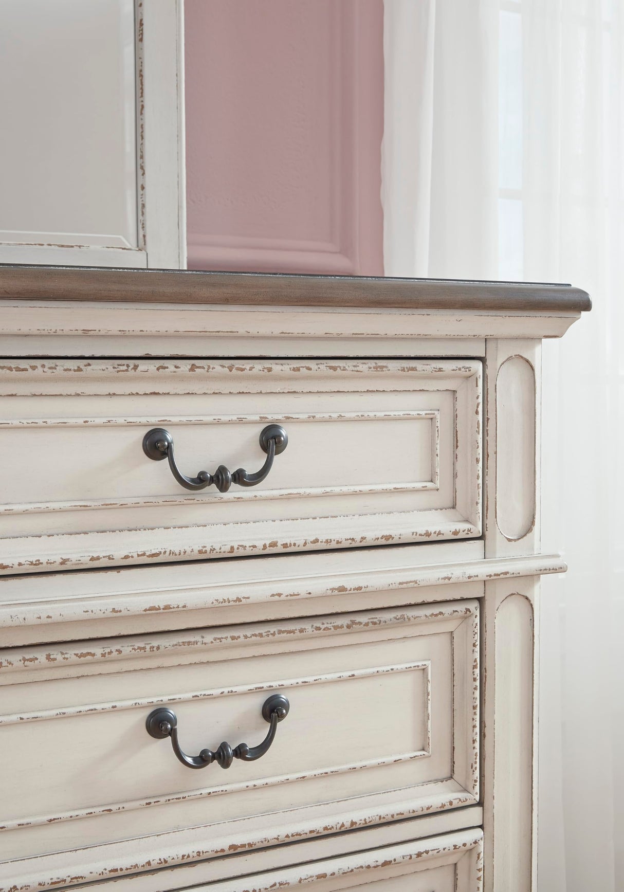 Signature Design By Ashley Realyn French Country Youth 6 Drawer Dresser, Chipped White & Brown Signature Design by Ashley