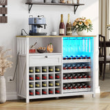 DWVO 47" LED-Illuminated Wine Bar Cabinet with Power Outlets - Modern Storage & Drawer in Washed White DWVO