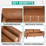 Naomi Home Genuine Leather Sofa - Revel in Exquisite Leather Opulence - Unparalleled Luxury Mid-Century Leather Sofa - Embodiment of Cozy Lounging and Contemporary Design Tan Naomi Home