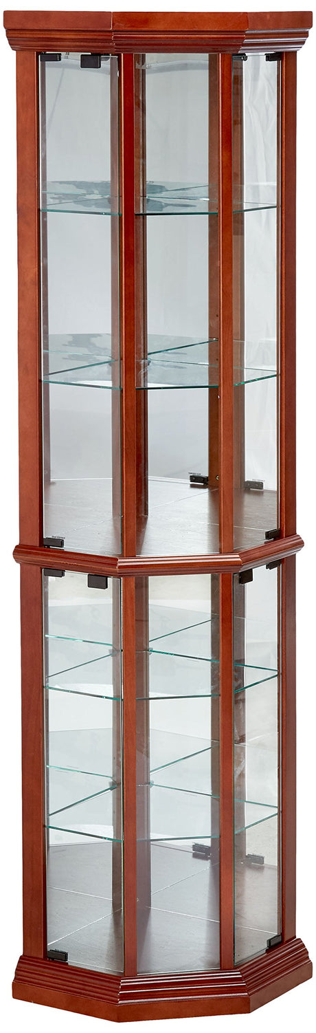 Glass Corner Curio Cabinet with 6-Shelf Medium Brown 3393 Coaster Home Furnishings