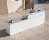 Anzhap L-Shaped Reception Desk with Counter, Front Desk Reception Counter with Drawer, Keyboard Tray & Cable Box for Office, Salon, Lobby, Checkout, Retail(White + Grey/Left, 63" L * 24" W * 39" H) Anzhap