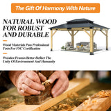 13’x15’ Outdoor Wooden Gazebo - Patio Galvanized Steel Gazebos with Double Vented Roof, Heavy-Duty Cedar Wood Gazebo for Garden, Lawn, Poolside, Backyard Deck GARTOO
