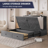 ijuicy Queen Murphy Bed with Foam Mattress, Modern Cabinet Bed with Charging Station & Storage Drawer, Bedroom Armoire (Grey) ijuicy