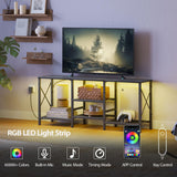 JARHETUN TV Stand with LED Lights for 55 Inch TV, Entertainment Center with 3-Tier Open Shelves, TV Console Table for Living Room, Bedroom, Black JARHETUN