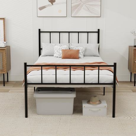 WJORATA Metal Platform Twin Bed Frame with Headboard Sturdy Steel Slats Support No Box Spring Needed Easy Assembly Black WJORATA