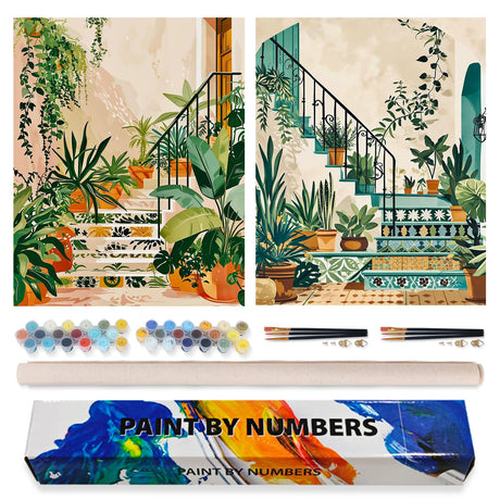 2 Pack Paint by Numbers Kit for Adults Beginner, Boho Green Plant Adult Paint by Number Kits on Canvas, DIY Acrylic Number Painting for Adults for Home Wall Decor Gift 16x20 Inch Possoco