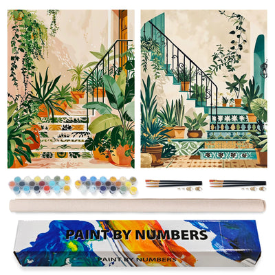 2 Pack Paint by Numbers Kit for Adults Beginner, Boho Green Plant Adult Paint by Number Kits on Canvas, DIY Acrylic Number Painting for Adults for Home Wall Decor Gift 16x20 Inch