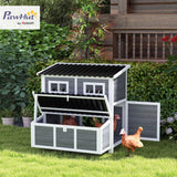PawHut Wooden Chicken Coop, 39" Chicken House with Nesting Box, Pull-Out Tray, Waterproof Roof, Hen House Outdoor Poultry Cage for 4-6 Chickens, Rabbits, Small Animals, for Backyard, Light Gray PawHut