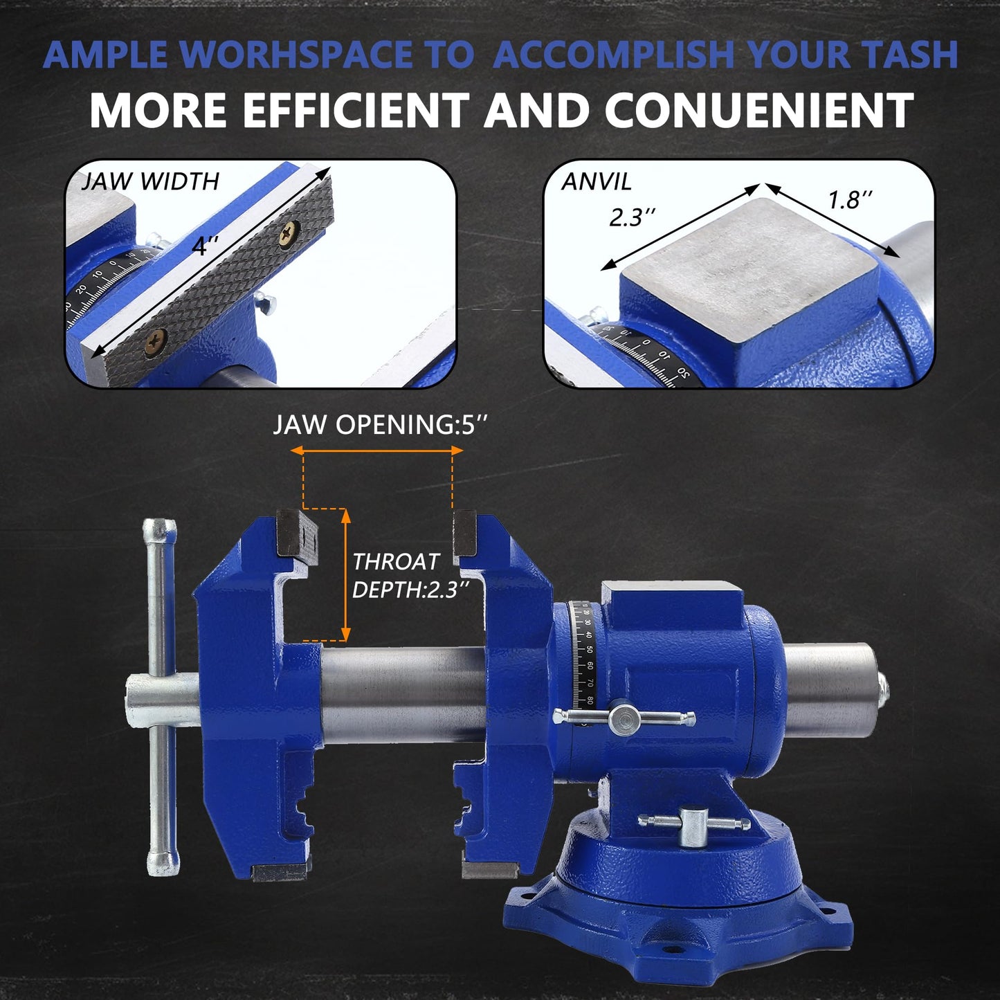 Multipurpose 360-Degree Heavy Duty Bench Vise Rotation Clamp on Vise with Swivel Base and Head, Pipe Vise Bench Vises with Anvil for Clamping Fixing Equipment Home or Industrial Use(4'' Jaw) - WoodArtSupply