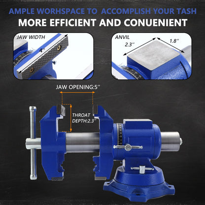 Multipurpose 360-Degree Heavy Duty Bench Vise Rotation Clamp on Vise with Swivel Base and Head, Pipe Vise Bench Vises with Anvil for Clamping Fixing Equipment Home or Industrial Use(4'' Jaw) - WoodArtSupply