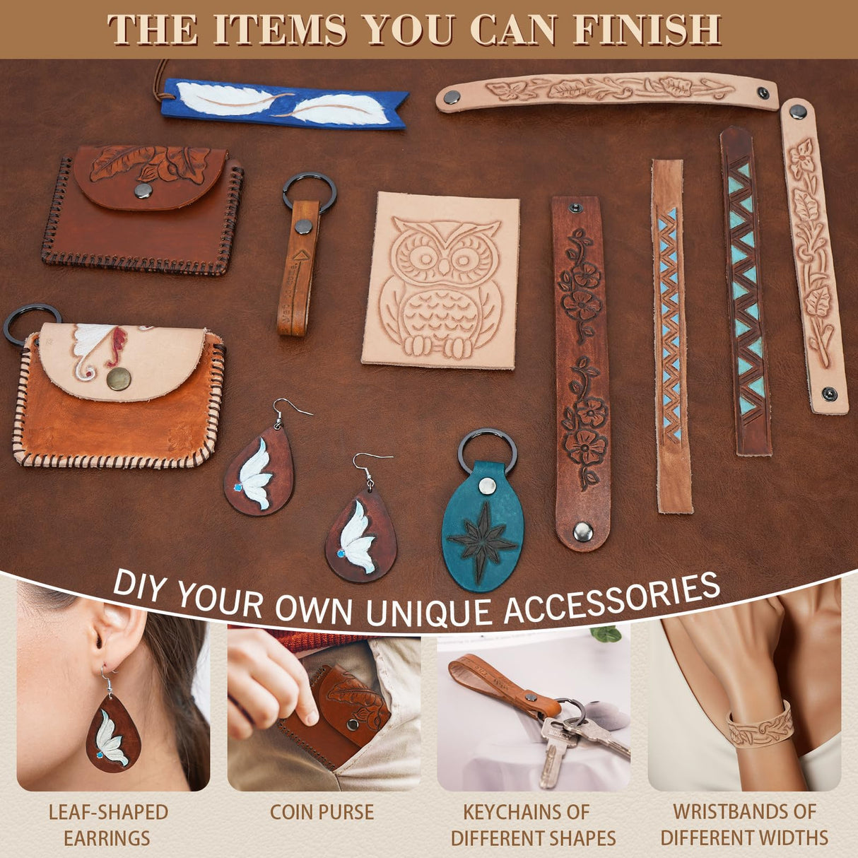 UHAPEER 88PCS Leather Crafting Kit: Leather Working Tools and Supplies for Adult, with Stamping Dyeing Carving Tools, Video Tutorial for Beginners to DIY Earring Wallet Keychain Wristband UHAPEER