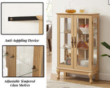 LKTART Glass Display Cabinet with Light,Small Curio Showcase Art Display Case,China Cabinet with Tempered Glass Doors and Shelves,Glass Storage Cabinet for Collectibles,Included Bulb Light Oak LKTART
