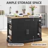 Yaheetech Kitchen Island on Hidden Wheels, Rolling Kitchen Cart with Thicker Rubberwood Top & 3 Drawers & Open Shelves, Storage Cabinet with Yaheetech