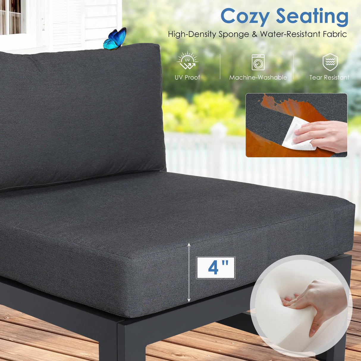 RADIATA Outdoor Aluminum Patio Furniture with Fire Pit Table, Modern Outdoor Patio Furniture Set 11 Pieces, Gray Frame Wide Seat Oversized Sectional Conversation Set for Poolside, Backyard, Grey RADIATA