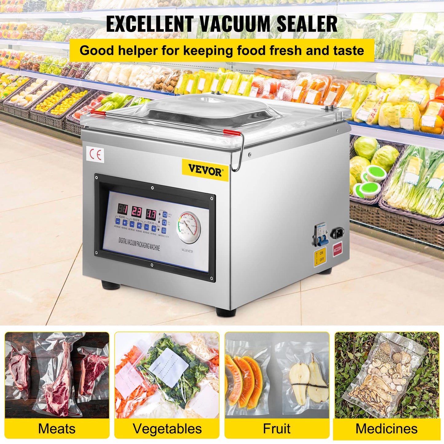 VEVOR Chamber Vacuum Sealer DZ-260C Kitchen Food Chamber Vacuum Sealer, 110V Packaging Machine Sealer for Food Saver, Home, Commercial Using - WoodArtSupply