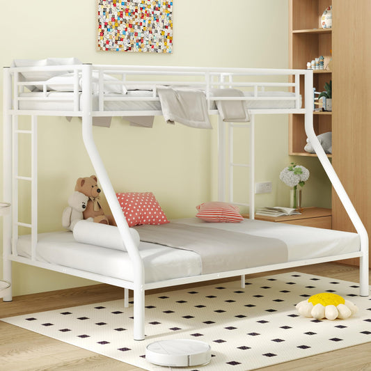 Twin XL Over Queen Bunk Beds with Ladder and Full Length Guardrail, Heavy Duty Bunk Beds/Twin XL Over Queen Bunk Bed for Kids, Twin XL Over Queen Bunk Bed White